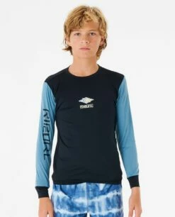 Rip Curl Tube Heads Long Sleeve Boys Rash Vest - Black/Blue