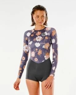 Rip Curl G-Bomb Long Sleeve Boyleg Springsuit 1mm Shorty - Washed Black