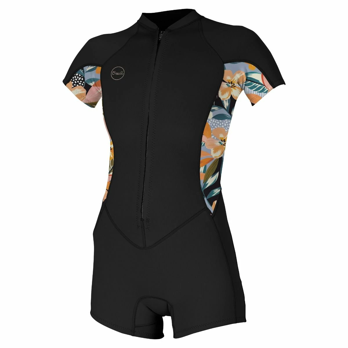 O'Neill Womens Bahia 2/1mm Front Zip Shorty 2023 - Black/Demiflor 3 O'Neill Womens Bahia 2/1mm Front Zip Shorty 2023 - Black/Demiflor