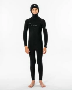 Rip Curl Junior Dawn Patrol 5/4mm Hooded Chest Zip Winter Wetsuit - Black