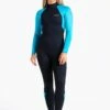 C Skins Womens Surflite GBS Back Zip 3/2mm Wetsuit - Black/Cyan/Azure -Mystic Sale a cskins womens surflite 3.2 gbs bz steamer wetsuit azure front 720x