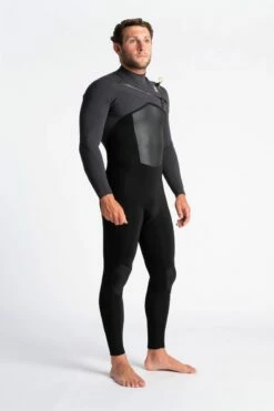 C Skins Re-Wired 3/2mm Chest Zip Wetsuit 2023 - Black -Mystic Sale c rw32mcz bk mx li quarter4