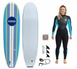 Sorted Premium 7ft Foam Surfboard & 3/2mm Womens Wetsuit Package