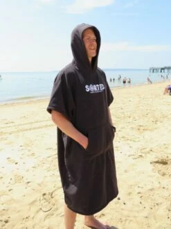 Sorted Surf Premium Hooded Changing Robe - Black -Mystic Sale lifestyle black1 1