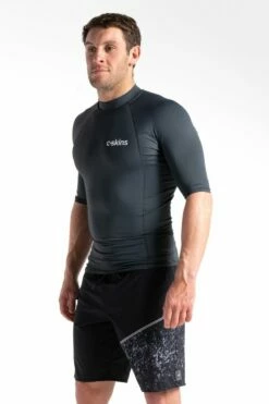 C Skins UV Basics Mens Short Sleeve Rash Vest - Anthracite -Mystic Sale mens uvskins basics ss anthracite quarter1
