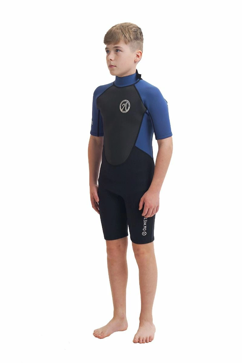 OA Classic 3/2mm Kids Shorty Wetsuit 2023 - Black / Blue 4 OA Classic 3/2mm Kids Shorty Wetsuit 2023 - Black / Blue - Image 2