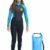 OA Classic 3/2mm Back Zip Girls Wetsuit 2023 - Black / Aqua - FREE 10L WETSUIT DRY BAG -Mystic Sale oa girls 32 wetsuit withbag