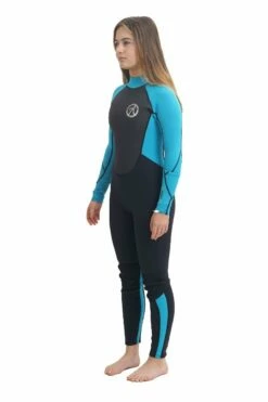 OA Classic 3/2mm Back Zip Girls Wetsuit 2023 - Black / Aqua - FREE 10L WETSUIT DRY BAG -Mystic Sale oa girls 32 wetsuit2 1