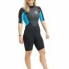 OA Classic 3/2mm Womens Shorty Wetsuit 2023 - Black / Aqua -Mystic Sale oa ladies 32 shorty1