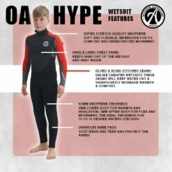 OA Hype 4/3mm Boys Back Zip Wetsuit 2024 - Black -Mystic Sale oahypeinfo3