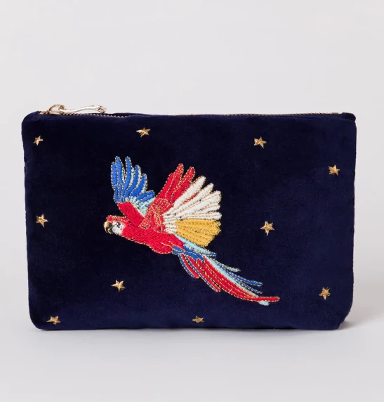 Elizabeth Scarlett Parrot Velvet Mini Pouch - Navy 3 Elizabeth Scarlett Parrot Velvet Mini Pouch - Navy