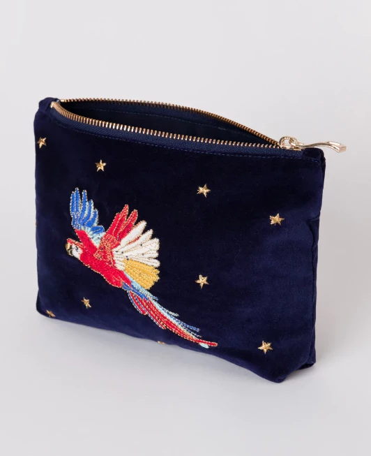 Elizabeth Scarlett Parrot Velvet Mini Pouch - Navy 4 Elizabeth Scarlett Parrot Velvet Mini Pouch - Navy - Image 2