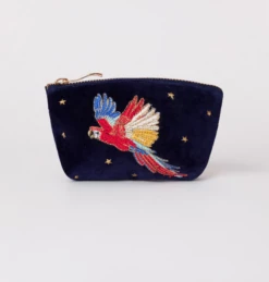 Elizabeth Scarlett Parrot Velvet Coin Purse - Navy