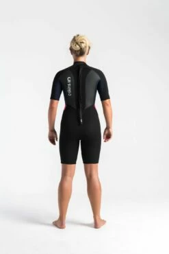 C Skins Element 3/2mm Womens Shorty Wetsuit 2023 - Black / Coral -Mystic Sale womens element 3x2 bz shorti black slate coral back1