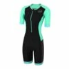 Zone3 Aquaflo Plus Short Sleeve Womens Trisuit - Black/Mint -Mystic Sale zone3 triwear aquaflo womens ss trisuit cutout turquoise front